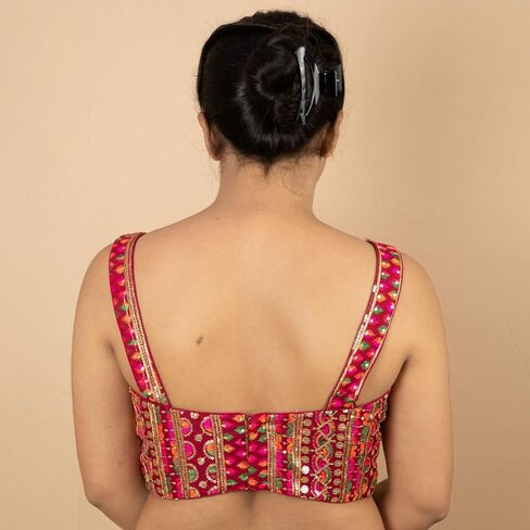 FIGURE'S DESIGNER Women's Navratri Style Embroidery Sleeveless V Neck Readymade Sleeveless Saree Blouse E5 in Kuwait