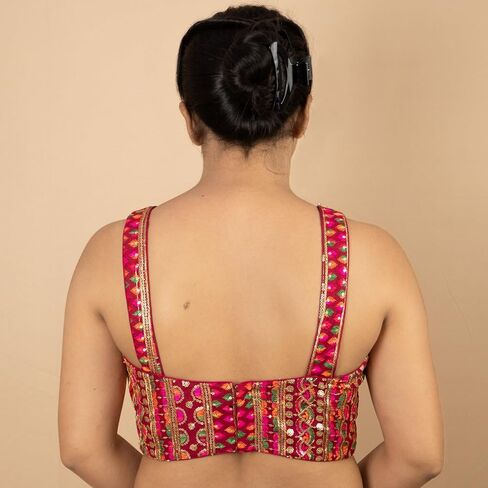 FIGURE'S DESIGNER Women's Navratri Style Embroidery Sleeveless V Neck Readymade Sleeveless Saree Blouse E5 in Kuwait