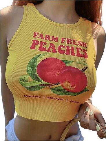 WDIRARA Women's Printed Crop Tank Tops Graphic Cami Top Summer Ribbed Slim Fit Tee in Saudi Arabia