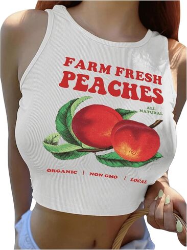 Wdirara Women's Printed Crop Tank Tops Graphic Cami Top Summer Summbed Slim Fit Tee in Kuwait