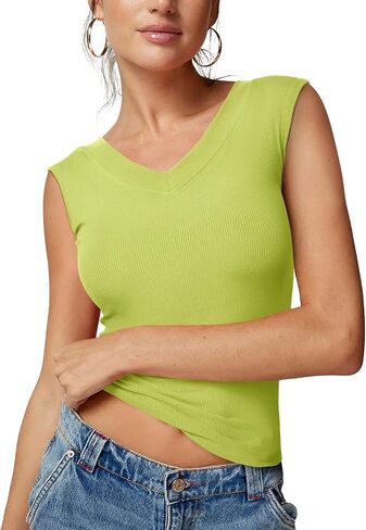 REORIA Womens Sleeveless V Neck Tank Tops Basic Tops Cap Sleeve T Shirt Tee Spring Summer Tops Casual Slim Fit Ribbed Top in Saudi Arabia