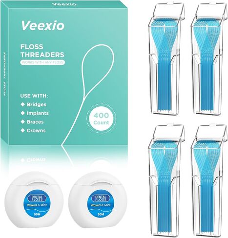 Floss Threaders, 400 Count Threaders for flossing, Dental Floss Threader for Braces, Bridges, Implants, Permanent Retainer (Pack of 4) in Saudi Arabia