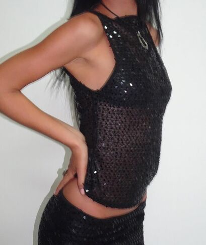 Women Sexy See Through Sequin Crop Tank Top Sleeveless Crewneck Mesh Shirts Tops Sparkly Party Club Going Out Tops in Kuwait