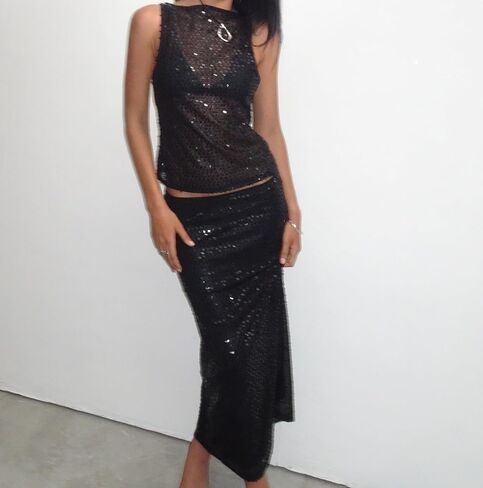 Women Sexy See Through Sequin Crop Tank Top Sleeveless Crewneck Mesh Shirts Tops Sparkly Party Club Going Out Tops in Kuwait