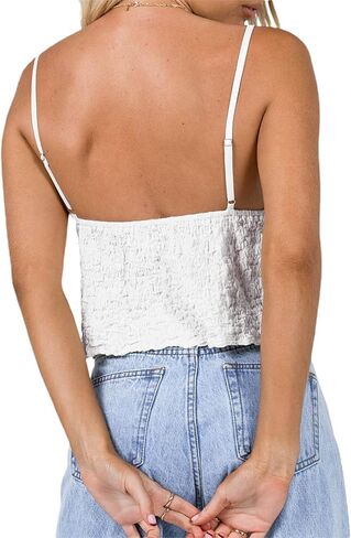 Women Tie Front Tank Spaghetti Strap Y2k Babydoll Top Flowy Summer Going Out Shirt in Kuwait