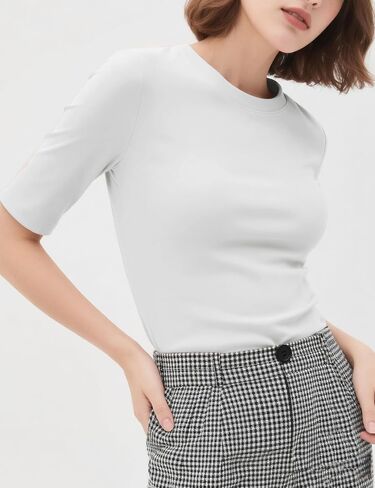 YUCOLEN Womens Tops Dressy Casual Crew Neck Short Sleeve T Shirts Elbow Length Going Out Tops 2025 in Kuwait