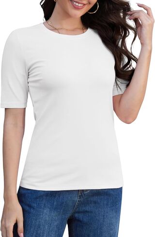 YUCOLEN Womens Tops Dressy Casual Crew Neck Short Sleeve T Shirts Elbow Length Going Out Tops 2025 in Kuwait