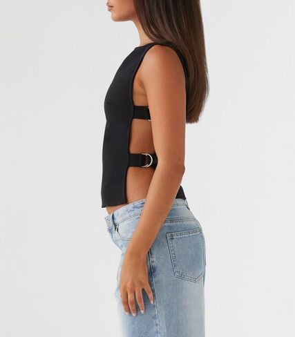 Giraropa Women Buckle Tank Top Y2k Slim Fit Crop Tops Sexy Sleeveless Round Neck Hollow Out Shirt Rave Outfits in Kuwait