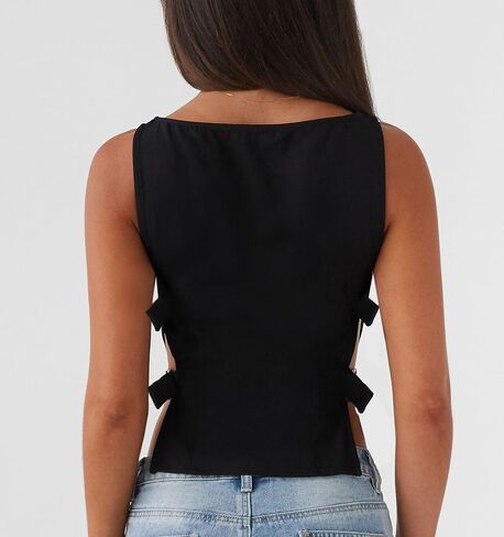 Giraropa Women Buckle Tank Top Y2k Slim Fit Crop Tops Sexy Sleeveless Round Neck Hollow Out Shirt Rave Outfits in Kuwait