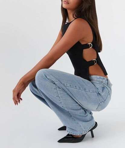 Giraropa Women Buckle Tank Top Y2k Slim Fit Crop Tops Sexy Sleeveless Round Neck Hollow Out Shirt Rave Outfits in Kuwait