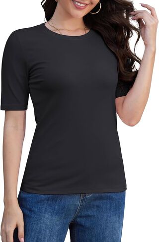 YUCOLEN Womens Tops Dressy Casual Crew Neck Short Sleeve T Shirts Elbow Length Going Out Tops 2025 in Kuwait