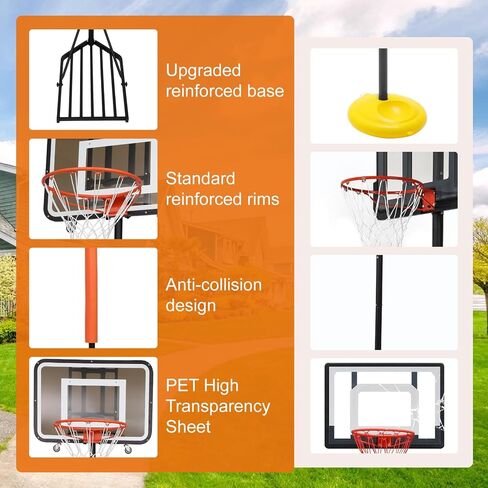 طوق كرة سلة قابل للطي، طوق كرة سلة محمول في الهواء الطلق، مع وسادة اصطدام، ارتفاع قابل للتعديل، للشاطئ، الفناء الخلفي، الحديقة، الممر in Kuwait