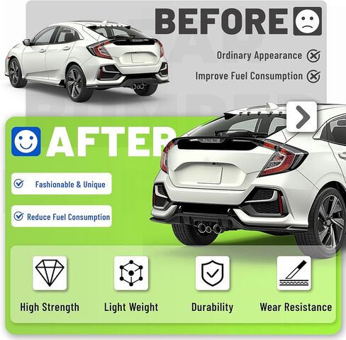 Rear Bumper Diffuser Kit Compatible with 2016-2021 Honda Civic 5 Door Hatchback Sport Type-R Style Rear Lower Bumper Lip Valance Splitter Spoiler Cover Trim Painted Matte Black in Saudi Arabia