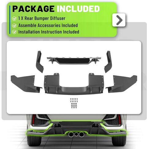 Rear Bumper Diffuser Kit Compatible with 2016-2021 Honda Civic 5 Door Hatchback Sport Type-R Style Rear Lower Bumper Lip Valance Splitter Spoiler Cover Trim Painted Matte Black in Saudi Arabia