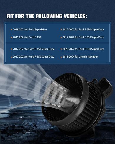 ECCPP HVAC Blower Motor A/C FIT لعام 2018-2024 لـ Ford for Expedition/Lincoln Navigator ، 2015-2023 for Ford F-150،2017-2022 for Ford F-250 Super Duty ، F-350 ، F-450 ، F-550،2020-2022 for F-600 in Saudi Arabia