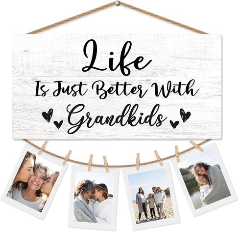 Grandkids Picture Frame Photo Holder for Wall, Grandparents Picture Frame, Grandma Grandpa Gifts, Grandparents Life is Better with Grandkids Hanging Photo Display in Kuwait