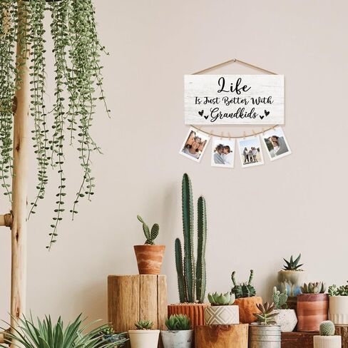 Grandkids Picture Frame Photo Holder for Wall, Grandparents Picture Frame, Grandma Grandpa Gifts, Grandparents Life is Better with Grandkids Hanging Photo Display in Kuwait