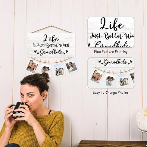 Grandkids Picture Frame Photo Holder for Wall, Grandparents Picture Frame, Grandma Grandpa Gifts, Grandparents Life is Better with Grandkids Hanging Photo Display in Kuwait