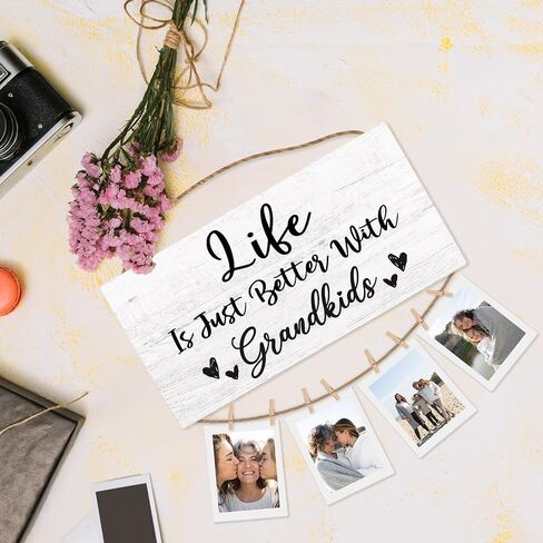 Grandkids Picture Frame Photo Holder for Wall, Grandparents Picture Frame, Grandma Grandpa Gifts, Grandparents Life is Better with Grandkids Hanging Photo Display in Kuwait