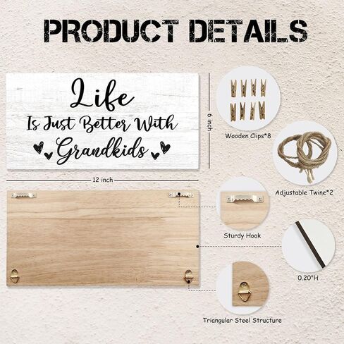 Grandkids Picture Frame Photo Holder for Wall, Grandparents Picture Frame, Grandma Grandpa Gifts, Grandparents Life is Better with Grandkids Hanging Photo Display in Kuwait