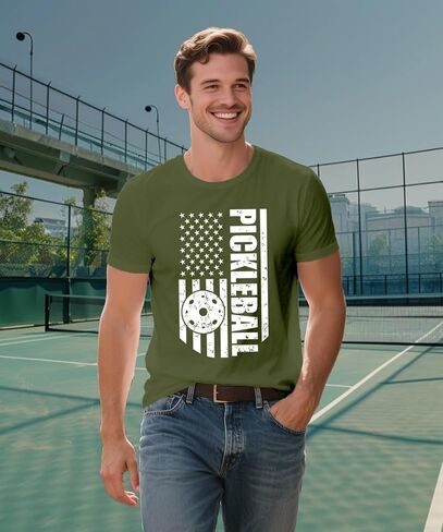 Pickleball Shirts for Men American Flag T-Shirt Paddleball Lover Tee 4th of July Tops in Saudi Arabia