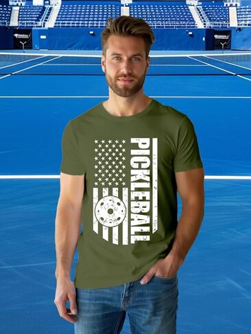 Pickleball Shirts for Men American Flag T-Shirt Paddleball Lover Tee 4th of July Tops in Saudi Arabia