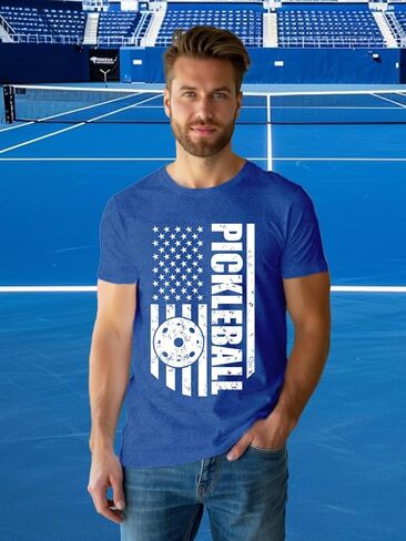 Pickleball Shirts for Men American Flag T-Shirt Paddleball Lover Tee 4th of July Tops in Saudi Arabia