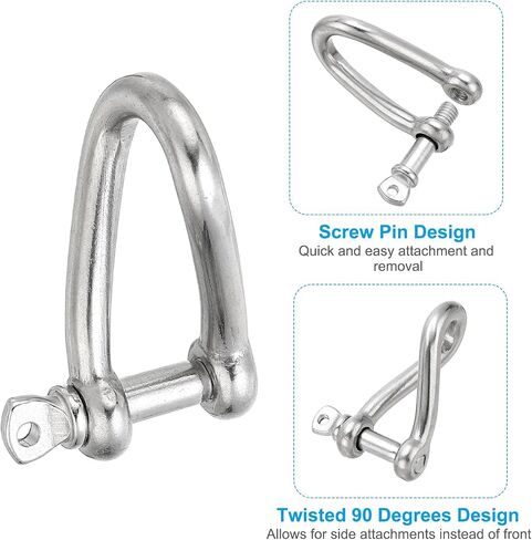 PATIKIL 316 Stainless Steel Twist Shackle 1/4" 6mm, 4 Pack 386 Lbs Load Screw Pin Shackles for Traction Steel Wire Ropes Marine Handling Accessories in Saudi Arabia