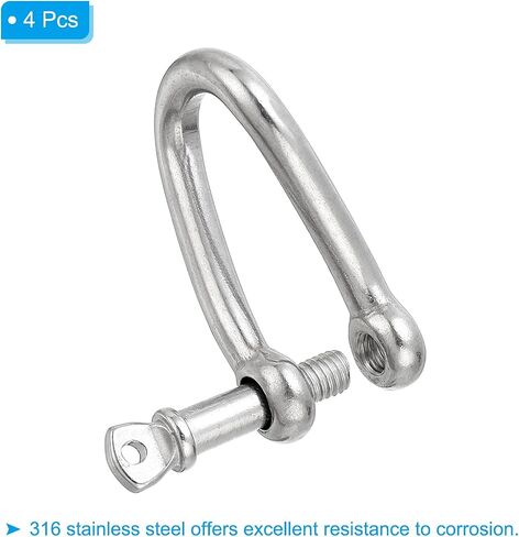 PATIKIL 316 Stainless Steel Twist Shackle 1/4" 6mm, 4 Pack 386 Lbs Load Screw Pin Shackles for Traction Steel Wire Ropes Marine Handling Accessories in Saudi Arabia