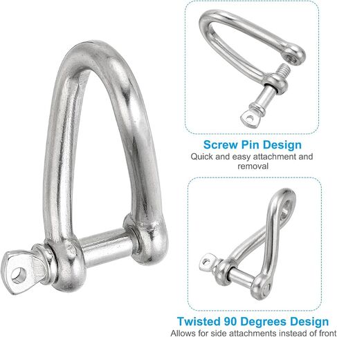 PATIKIL 316 Stainless Steel Twist Shackle 1/4" 6mm, 4 Pack 386 Lbs Load Screw Pin Shackles for Traction Steel Wire Ropes Marine Handling Accessories in Saudi Arabia