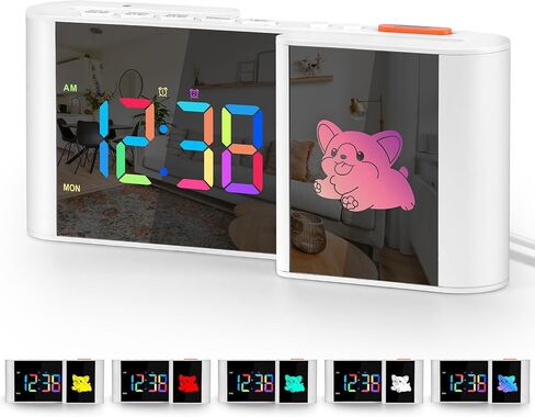 المنبه ، على مدار الساعة ، منبه السرير مع رسم كاريكاتوري لطيف ، 7.2''large Mirror Clocr ، 11 لونًا رقميًا ، 10 ألوان كرتون RGB ، عرض أسبوع ، تعتيم تلقائي ، إنذارات مزدوجة ، منفذ USB ، 5 مستويات حجم غرفة نوم المنزل in Kuwait