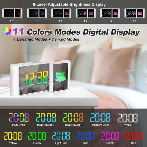 المنبه ، على مدار الساعة ، منبه السرير مع رسم كاريكاتوري لطيف ، 7.2''large Mirror Clocr ، 11 لونًا رقميًا ، 10 ألوان كرتون RGB ، عرض أسبوع ، تعتيم تلقائي ، إنذارات مزدوجة ، منفذ USB ، 5 مستويات حجم غرفة نوم المنزل in Kuwait