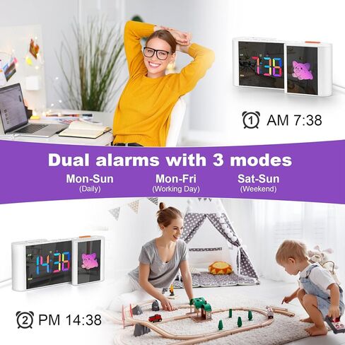 المنبه ، على مدار الساعة ، منبه السرير مع رسم كاريكاتوري لطيف ، 7.2''large Mirror Clocr ، 11 لونًا رقميًا ، 10 ألوان كرتون RGB ، عرض أسبوع ، تعتيم تلقائي ، إنذارات مزدوجة ، منفذ USB ، 5 مستويات حجم غرفة نوم المنزل in Kuwait