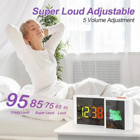 المنبه ، على مدار الساعة ، منبه السرير مع رسم كاريكاتوري لطيف ، 7.2''large Mirror Clocr ، 11 لونًا رقميًا ، 10 ألوان كرتون RGB ، عرض أسبوع ، تعتيم تلقائي ، إنذارات مزدوجة ، منفذ USB ، 5 مستويات حجم غرفة نوم المنزل in Kuwait