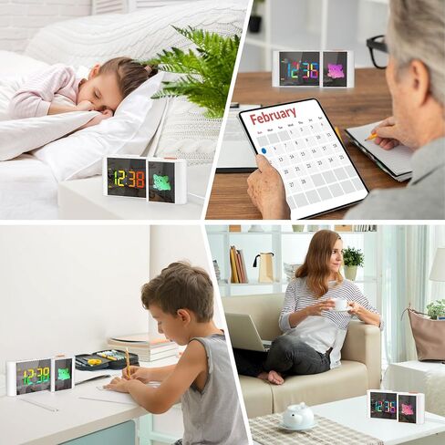 المنبه ، على مدار الساعة ، منبه السرير مع رسم كاريكاتوري لطيف ، 7.2''large Mirror Clocr ، 11 لونًا رقميًا ، 10 ألوان كرتون RGB ، عرض أسبوع ، تعتيم تلقائي ، إنذارات مزدوجة ، منفذ USB ، 5 مستويات حجم غرفة نوم المنزل in Kuwait