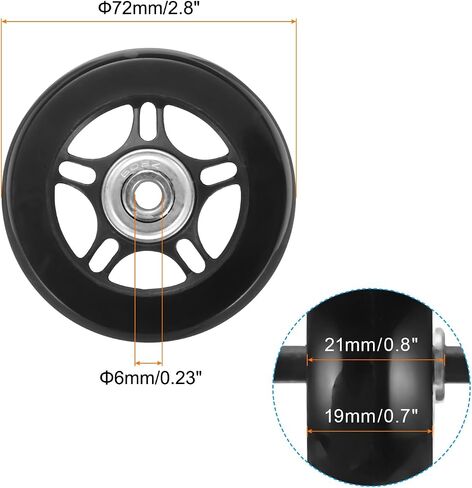 uxcell Set of 2 Luggage Wheels Replacement 54 x 18 mm/2.1" x 0.7" Rubber Swivel Caster Bearing Wheels Repair Kits for Suitcase Inline Outdoor Skate,Black in Saudi Arabia