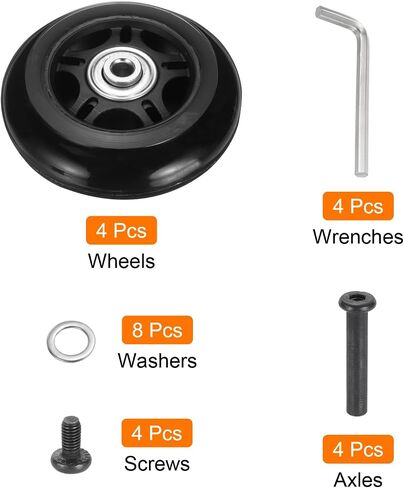 uxcell Set of 2 Luggage Wheels Replacement 54 x 18 mm/2.1" x 0.7" Rubber Swivel Caster Bearing Wheels Repair Kits for Suitcase Inline Outdoor Skate,Black in Saudi Arabia