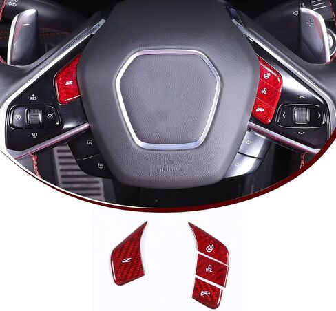 Fit for Corvette C8 2020-2024 Real Carbon Fiber Car Central Control Steering Button Sticker Protection Frame Molding Sticker Trim Interior Decal Accessories (Red) in Kuwait