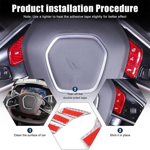 Fit for Corvette C8 2020-2024 Real Carbon Fiber Car Central Control Steering Button Sticker Protection Frame Molding Sticker Trim Interior Decal Accessories (Red) in Kuwait