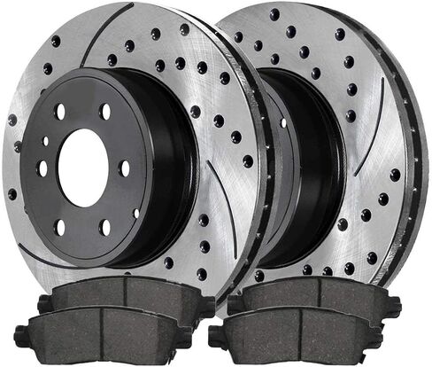 Autoshack Brake Kit Prake Brake Presenting for Chevrolet Traverse GMC Acadia حفر ومرسى فرامل القرص المغطاة بالرسوم الإلكترونية منصات الفرامل الخزفية السوداء 13.05 "331.5 مم SCDPR6515365153883 in Kuwait
