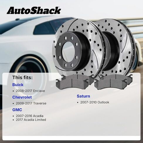 AutoShack Rear Brake Kit Replacement for Chevrolet Traverse GMC Acadia Drilled & Slotted E-Coated Disc Brake Rotors Black Ceramic Brakes Pads 13.05" 331.5 mm SCDPR6515365153883 in Saudi Arabia