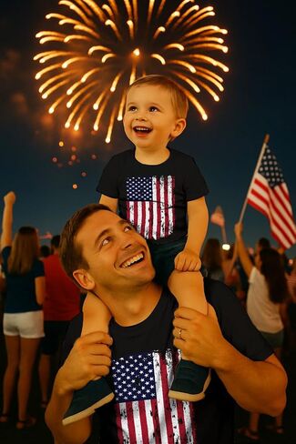 Tstars عتيقة أبي العلم الأمريكي والابن مطابقة للقمصان Daddy & ME 4 يوليو من الولايات المتحدة الأمريكية ميموريال ديز القميص الوطني in Kuwait
