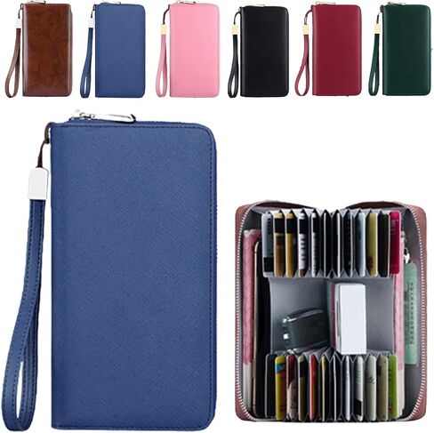 Unisex Anti-credit Card Fraud Multi-compartment Wallet, 24 Slots RFID Blocking Card Holder Large Long Leather Zipper Organizer Accordion Wallet, Huge Storage Capacity (Blue) in Saudi Arabia