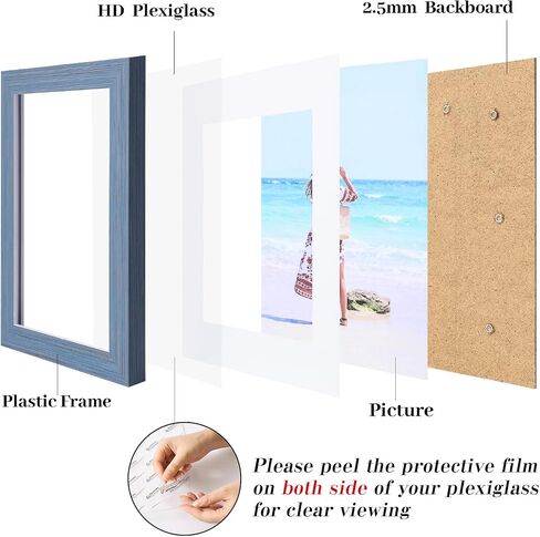 5x7 Picture Frame Blue Display Pictures 4x6 with Mat or 5 x 7 Without Mat, Photo Frame with HD Plexiglass for Wall and Tabletop Display 1 Pack in Kuwait