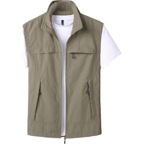رجال الصيف فائدة السفاري سترة متعددة الجيوب سترات الصيد سترة بلا أكمام غير أكيمة للمشي لمسافات طويلة الجولف خفيفة الوزن in Kuwait