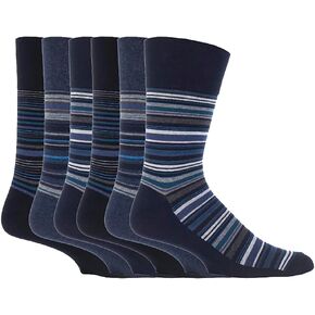 6 Pairs Men's Gentle Grip cotton rich Socks 7-12 usa Blue Multi Stripe MGG49 in Saudi Arabia