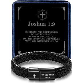 Christian Black Leather Bracelet for Men Religious Braided Bracelets Christmas Birthday Bracelet Gifts for Man Dad Husband in Kuwait