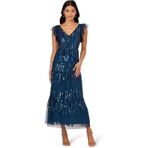 Adrianna Papell Women's Beaded Mesh Tier Dress in Kuwait