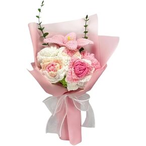 Crochet Flower Bouquet, 3 Flowers Crochet Graduation Flower Bouquet, Knitted Bouquet, Roses, Preserved Flower for Mother's Day, Valentine's Day, Birthday (pink) in Kuwait