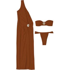 SOLY HUX Women's 3 Piece Swimsuit Bandeau Bikini Set Bathing Suit with Cover Up Dress in Kuwait